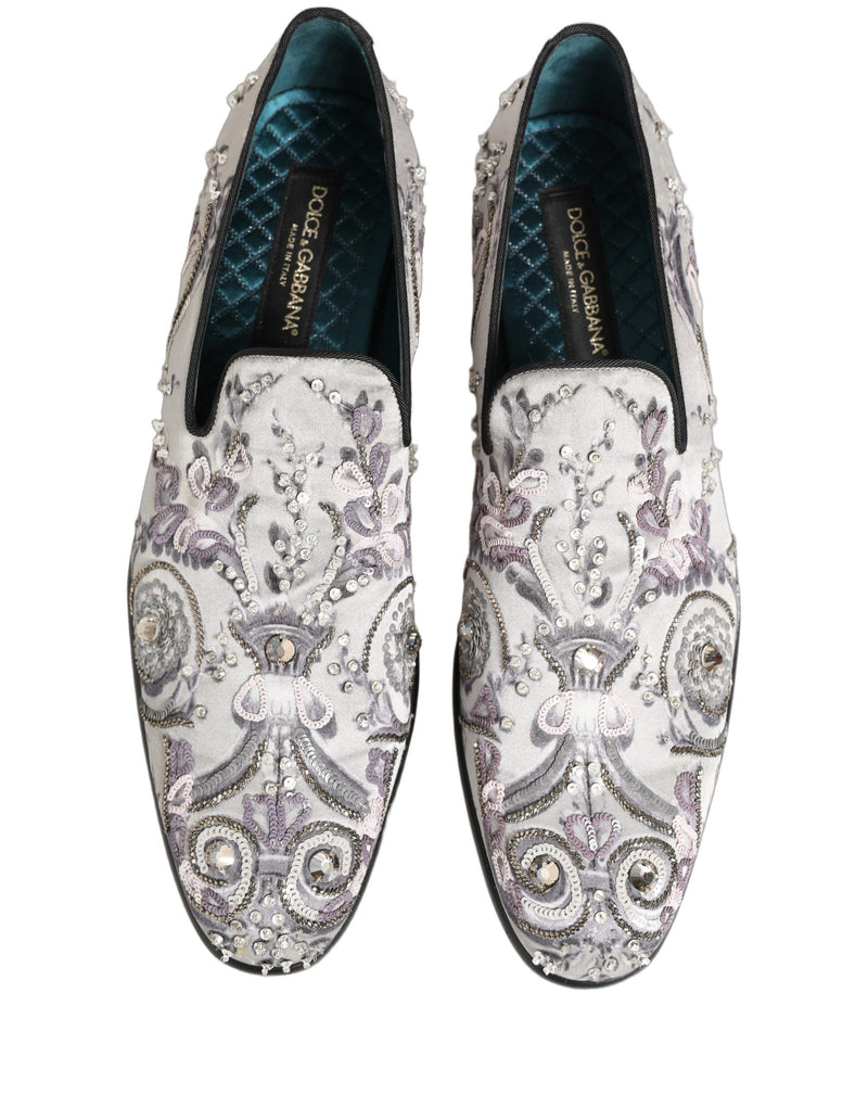 Dolce & Gabbana White Sequined Formal Slip-On Loafers