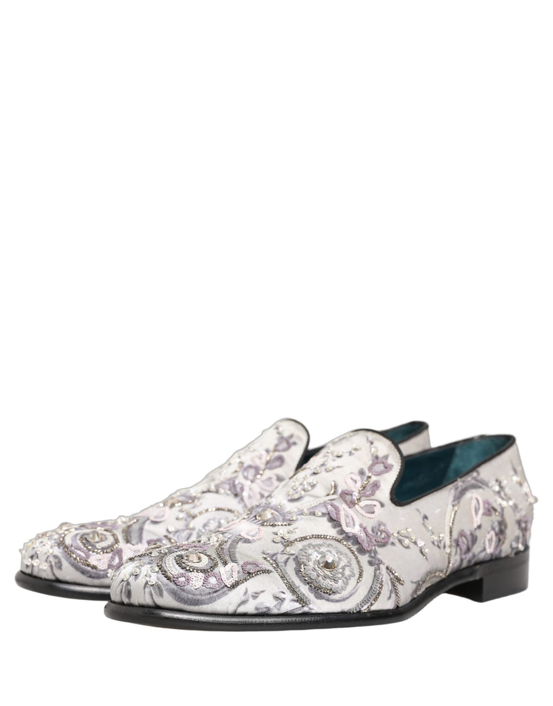 Dolce & Gabbana White Sequined Formal Slip-On Loafers