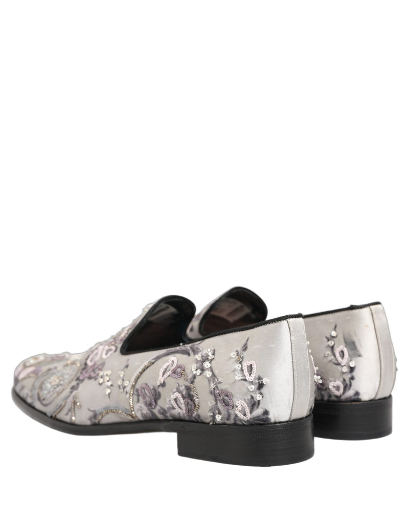Dolce & Gabbana White Sequined Formal Slip-On Loafers