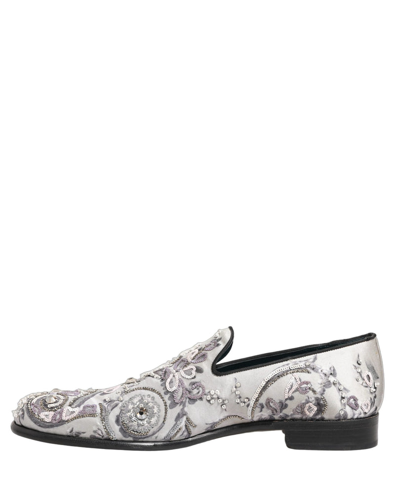 Dolce & Gabbana White Sequined Formal Slip-On Loafers
