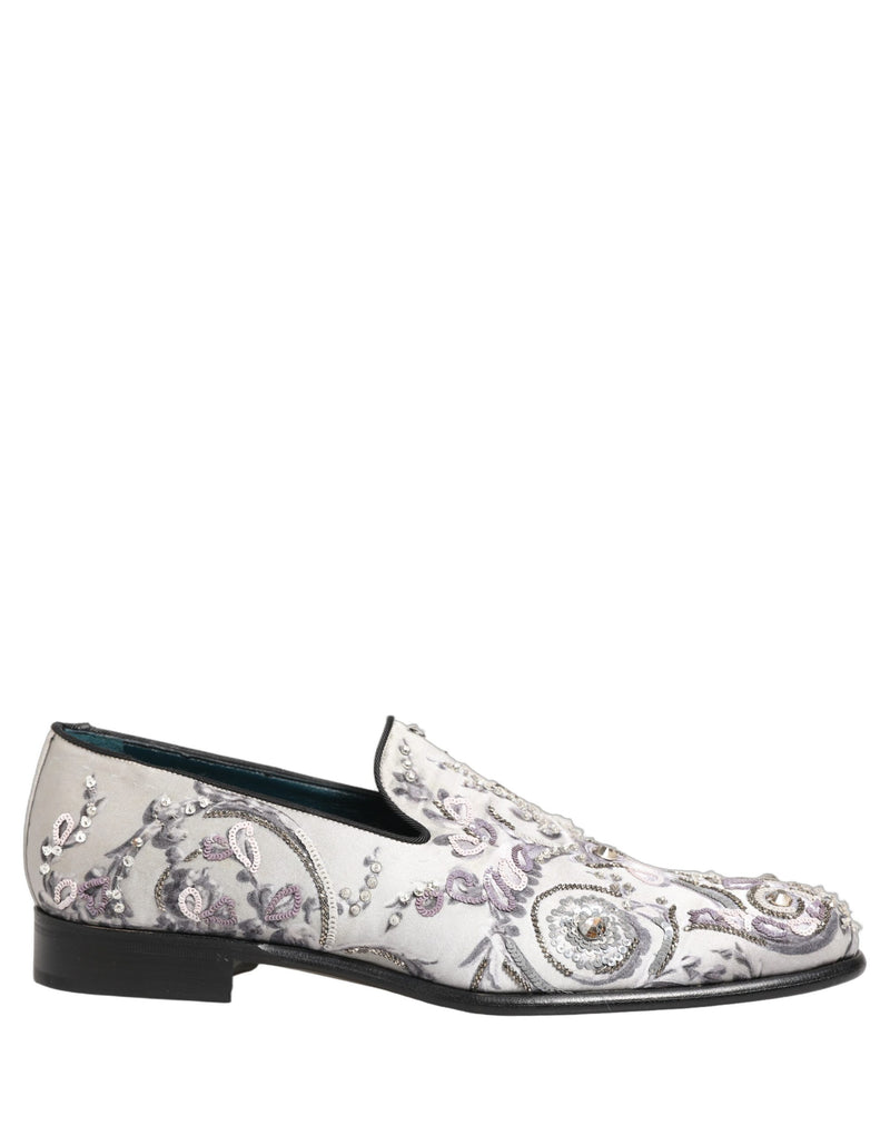 Dolce & Gabbana White Sequined Formal Slip-On Loafers