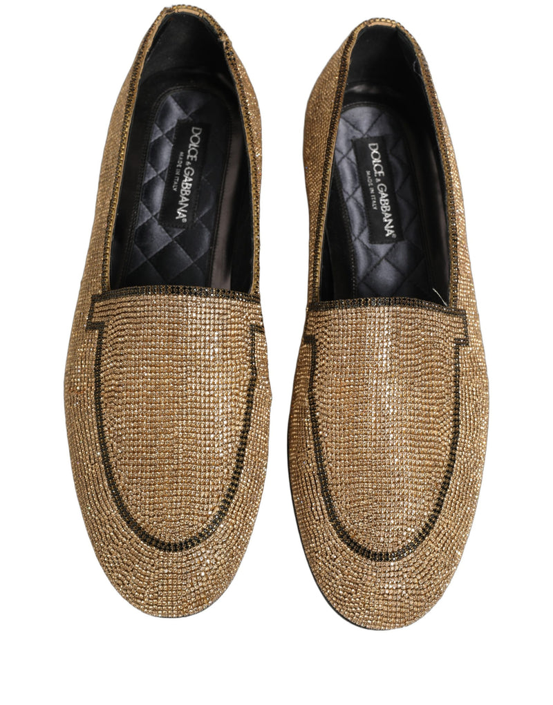 Dolce & Gabbana Gold Crystal Embellished Loafers for Men