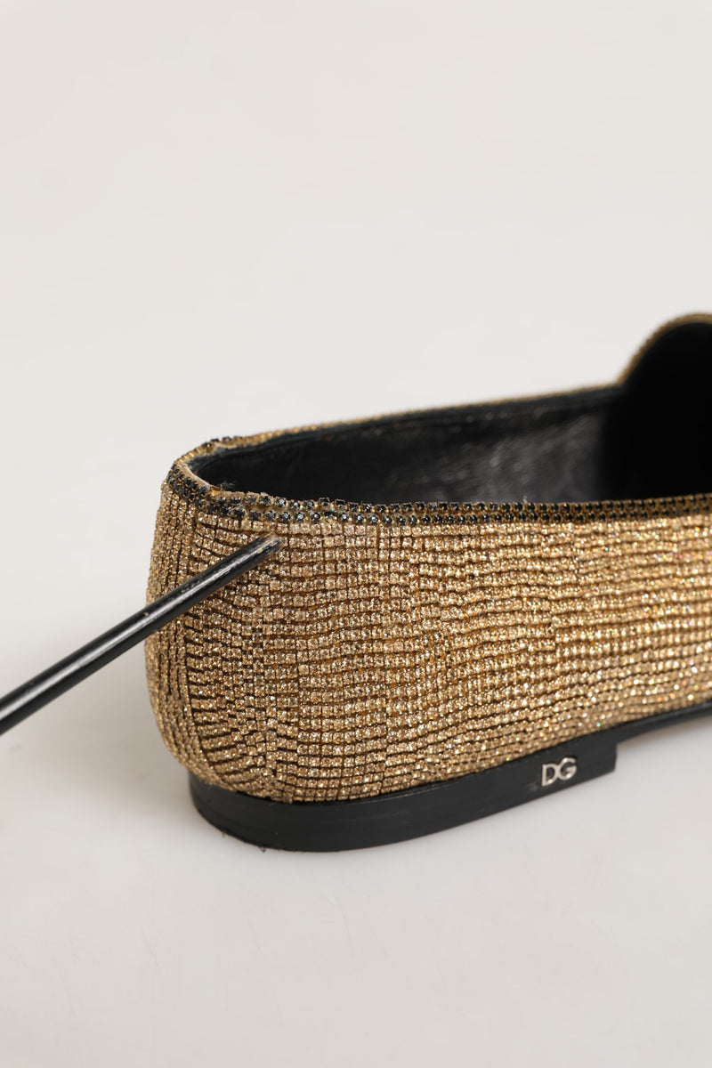 Dolce & Gabbana Gold Crystal Embellished Loafers for Men