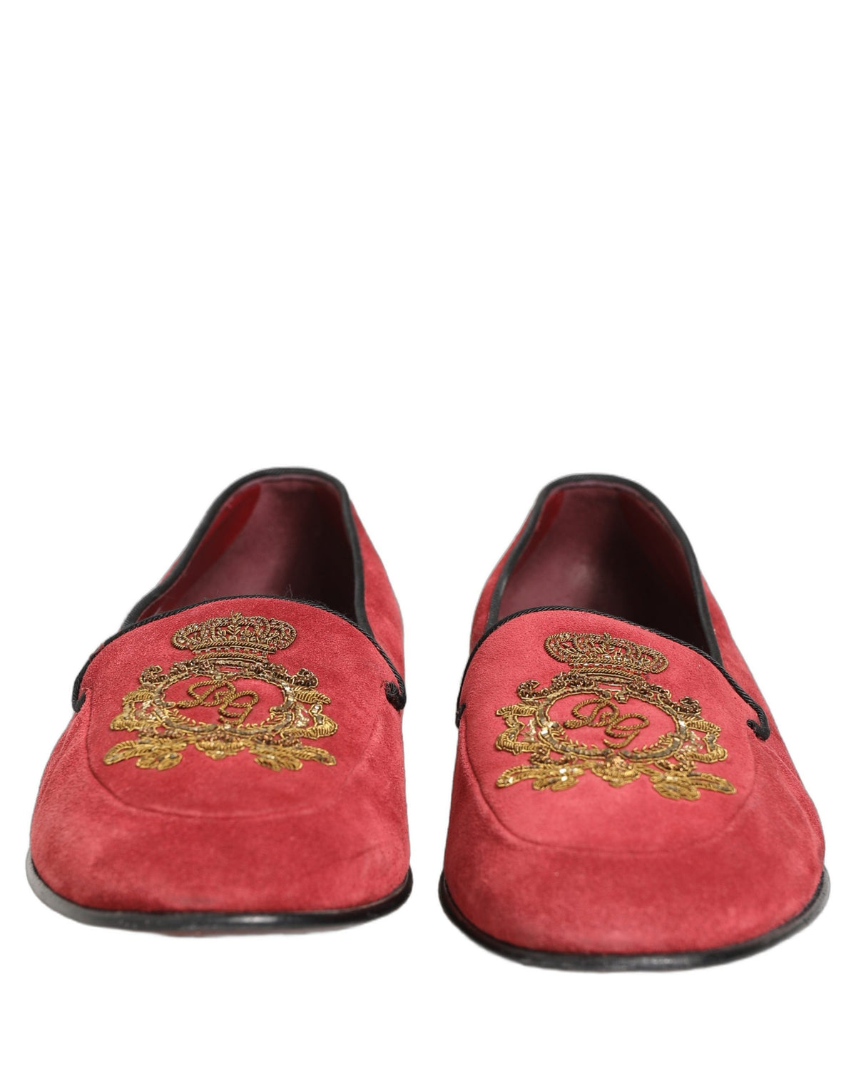 Dolce & Gabbana Red Velvet Logo Embroidery Loafers for Men