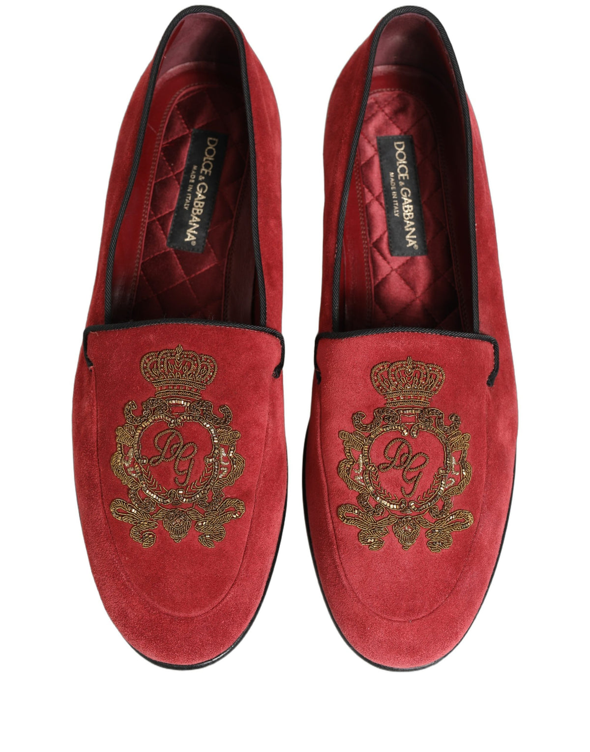 Dolce & Gabbana Red Velvet Logo Embroidery Loafers for Men