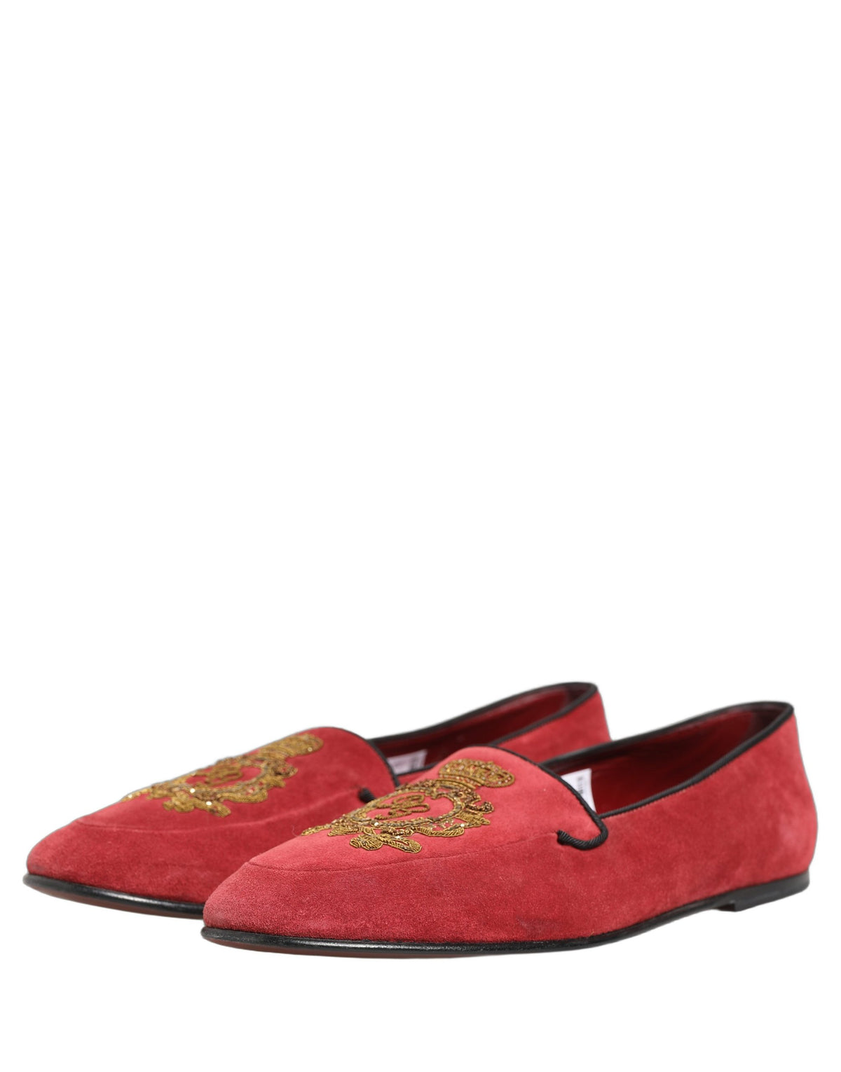 Dolce & Gabbana Red Velvet Logo Embroidery Loafers for Men