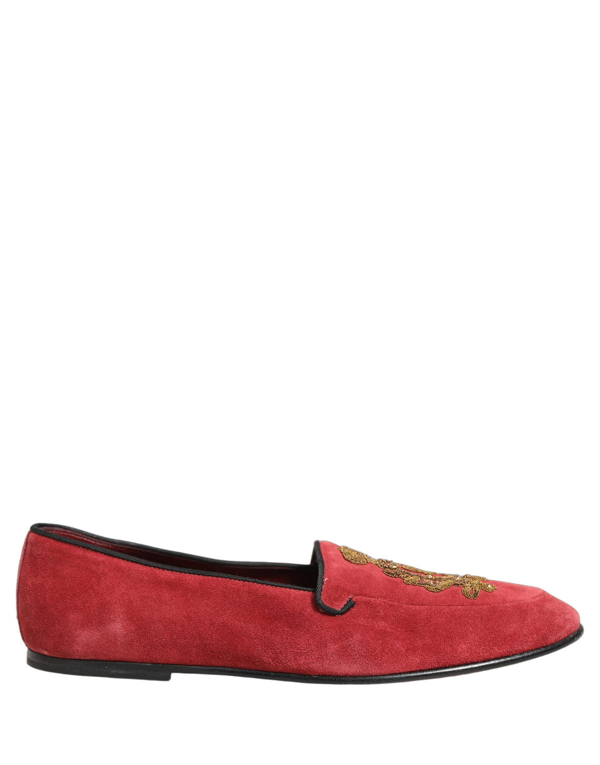 Dolce & Gabbana Red Velvet Logo Embroidery Loafers for Men