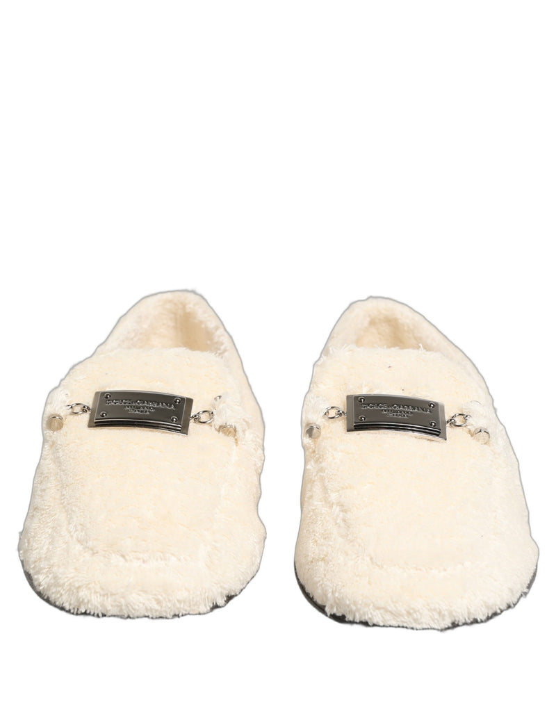 Dolce & Gabbana White Fur Shearling Men Dress Loafers Shoes