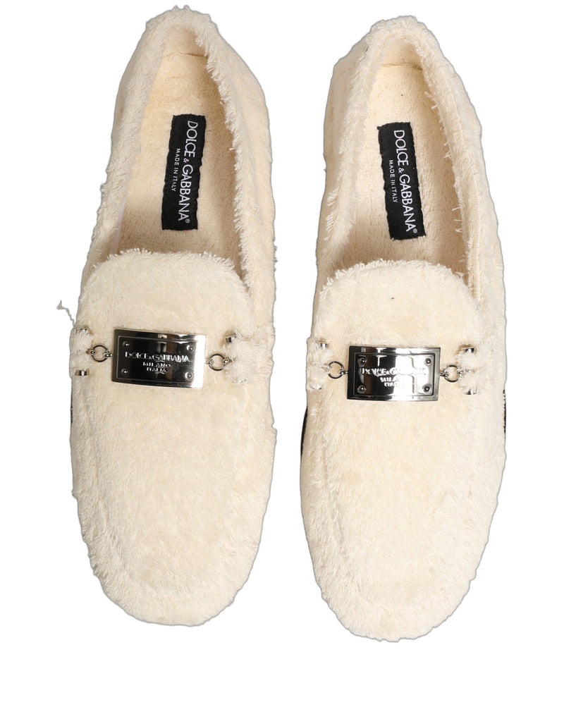 Dolce & Gabbana White Fur Shearling Men Dress Loafers Shoes