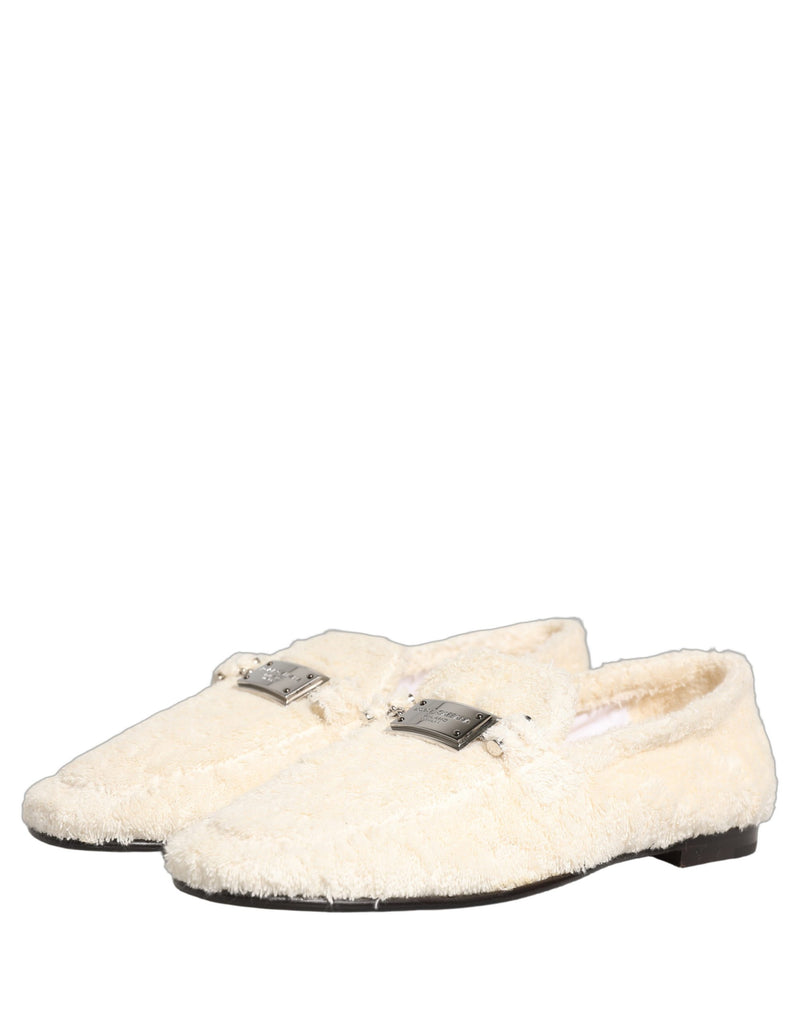 Dolce & Gabbana White Fur Shearling Men Dress Loafers Shoes