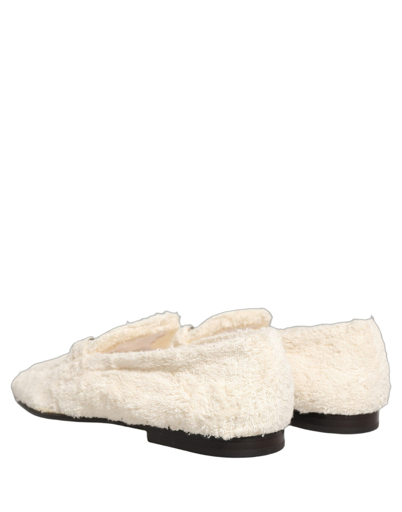 Dolce & Gabbana White Fur Shearling Men Dress Loafers Shoes