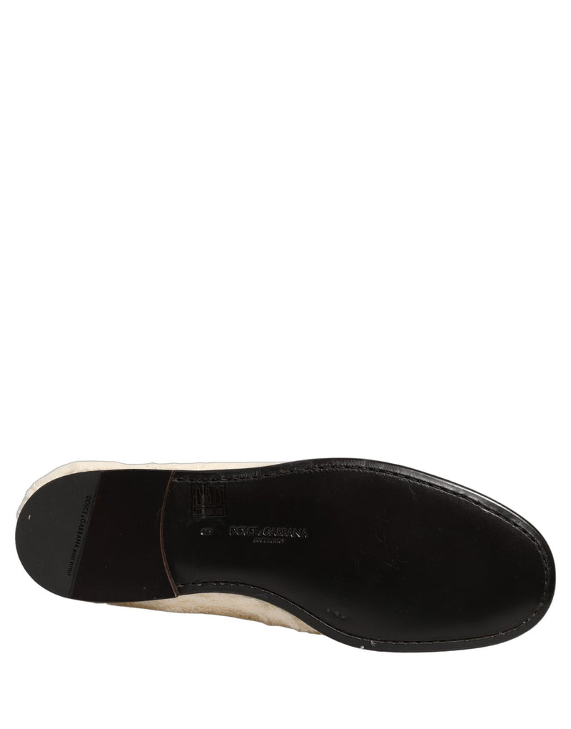 Dolce & Gabbana White Fur Shearling Men Dress Loafers Shoes