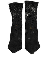 Dolce & Gabbana Black Taormina Lace Sock Ankle Boots