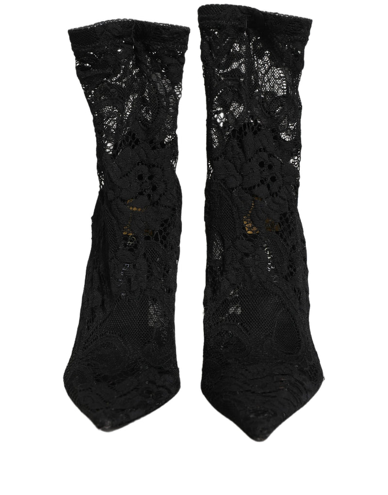 Dolce & Gabbana Black Taormina Lace Sock Ankle Boots