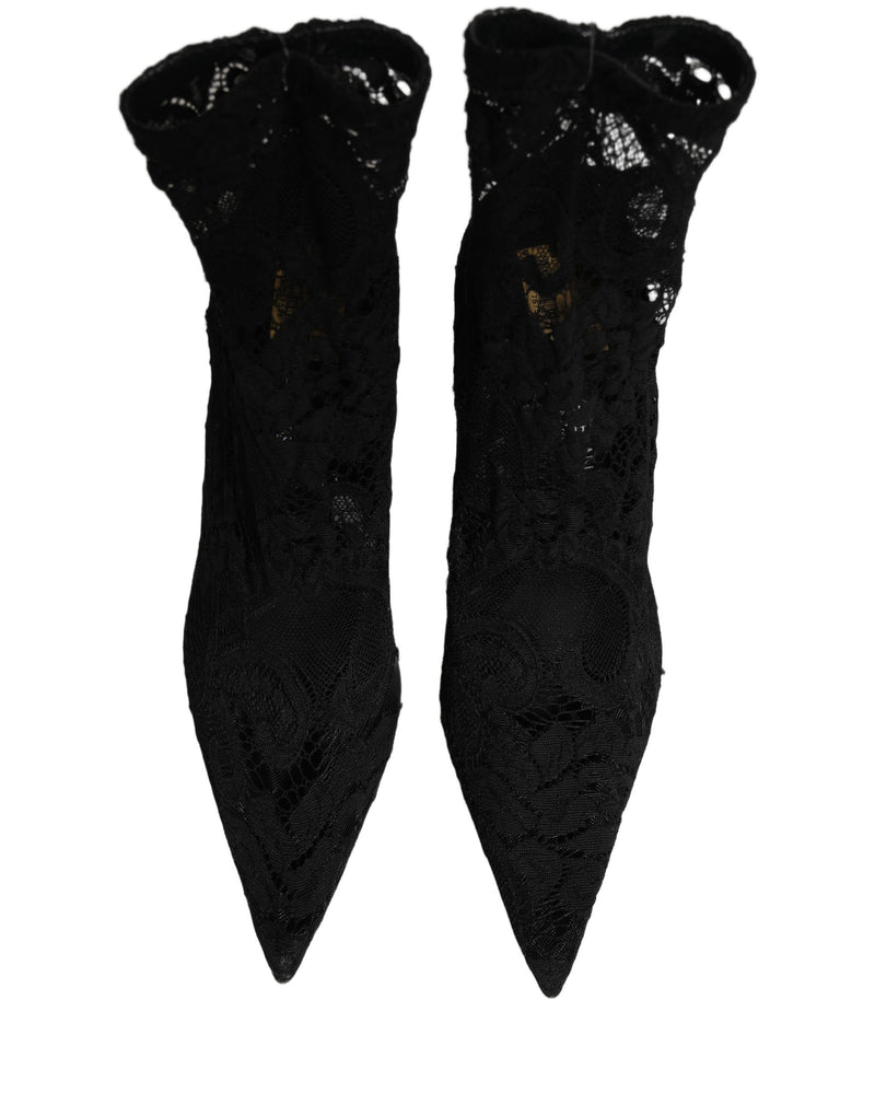 Dolce & Gabbana Black Taormina Lace Sock Ankle Boots