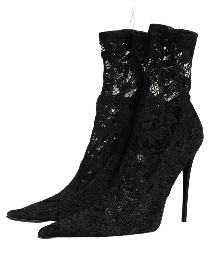 Dolce & Gabbana Black Taormina Lace Sock Ankle Boots