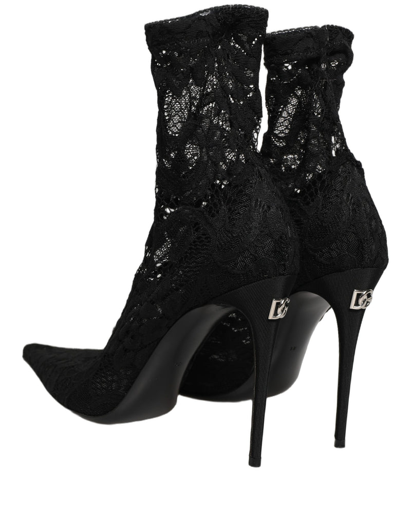 Dolce & Gabbana Black Taormina Lace Sock Ankle Boots