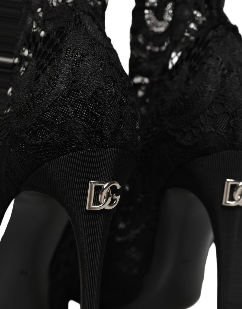 Dolce & Gabbana Black Taormina Lace Sock Ankle Boots
