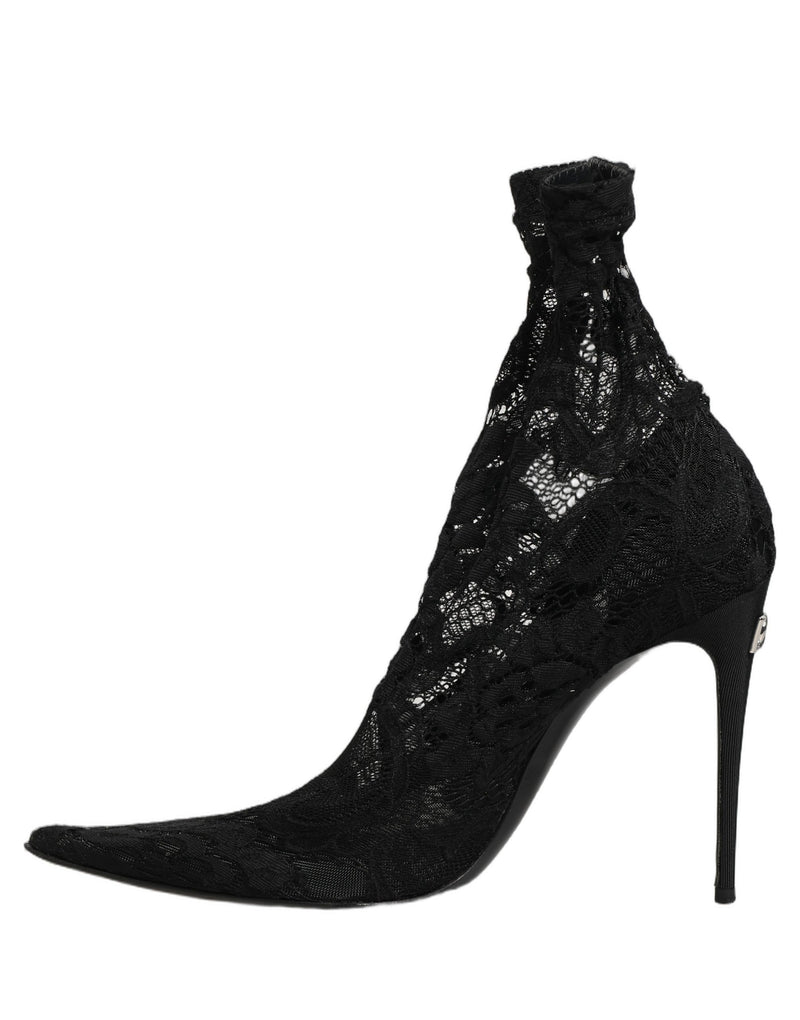 Dolce & Gabbana Black Taormina Lace Sock Ankle Boots