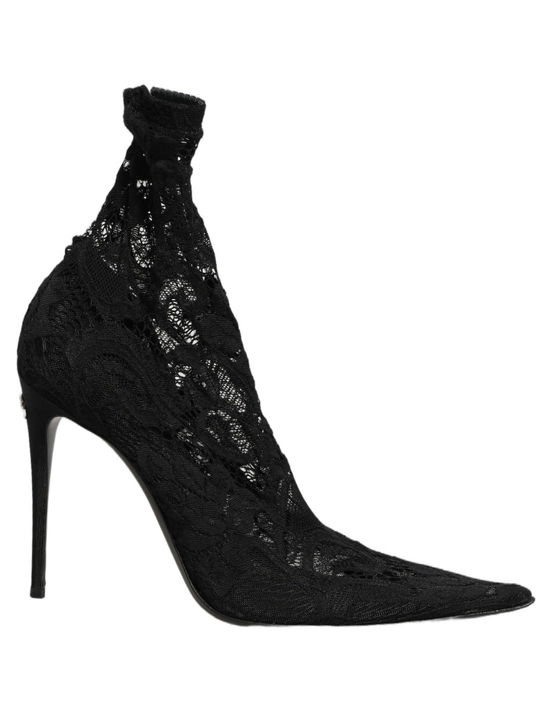 Dolce & Gabbana Black Taormina Lace Sock Ankle Boots