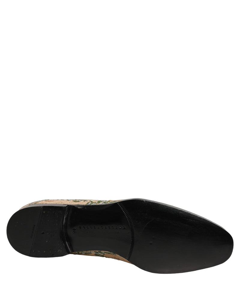 Dolce & Gabbana Beige Sequin Embroidery Dress Loafers