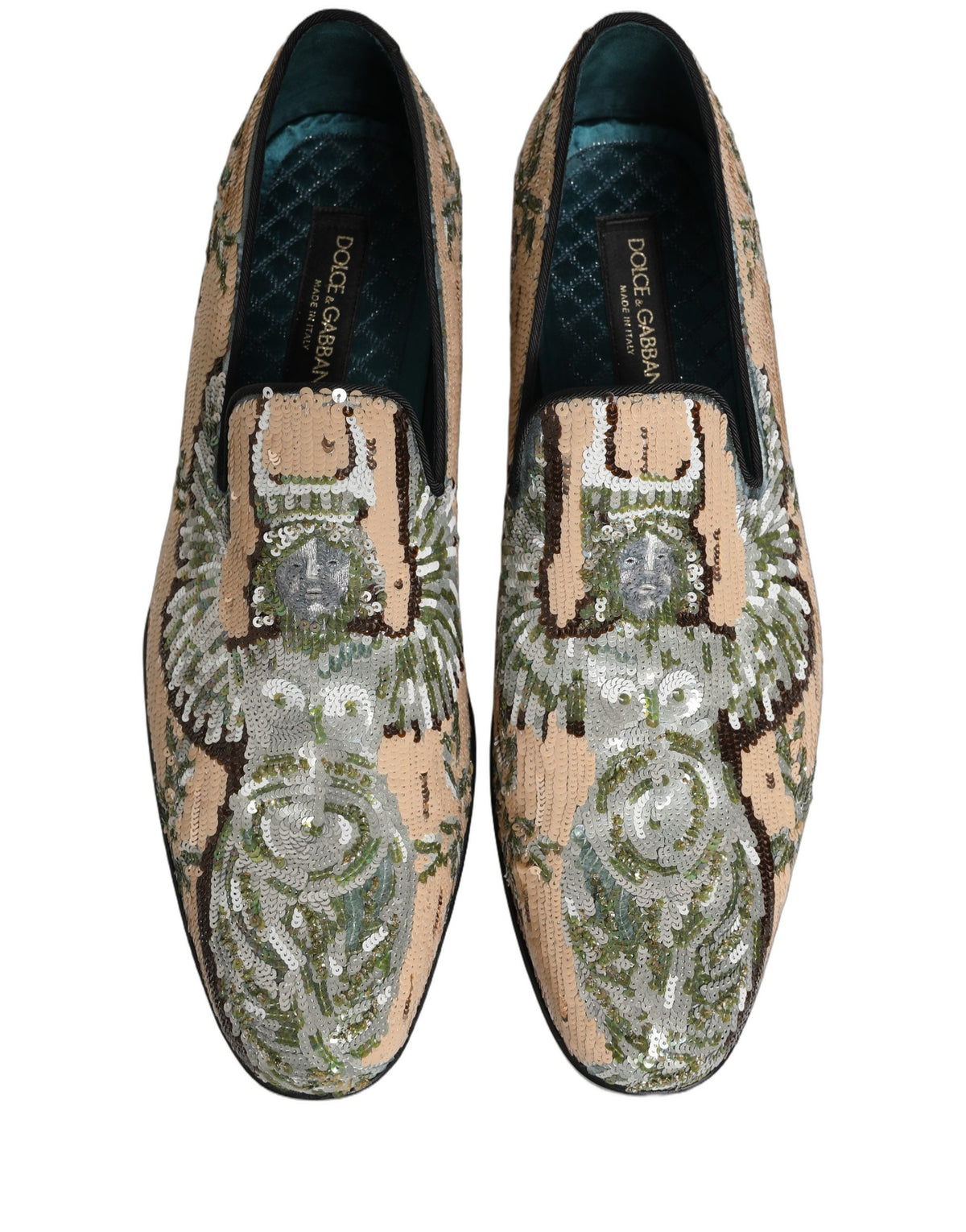 Dolce & Gabbana Beige Sequin Embroidery Dress Loafers