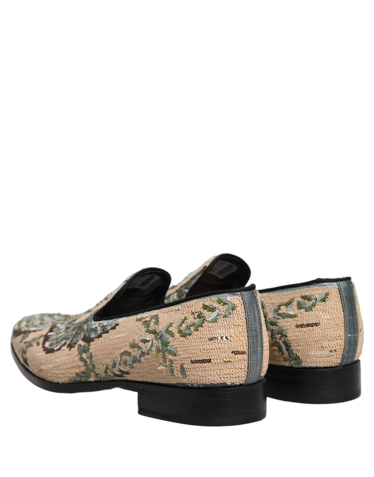 Dolce & Gabbana Beige Sequin Embroidery Dress Loafers