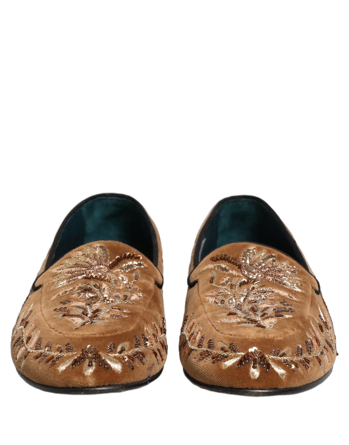 Dolce & Gabbana Brown Velvet Floral Embroidery Loafers