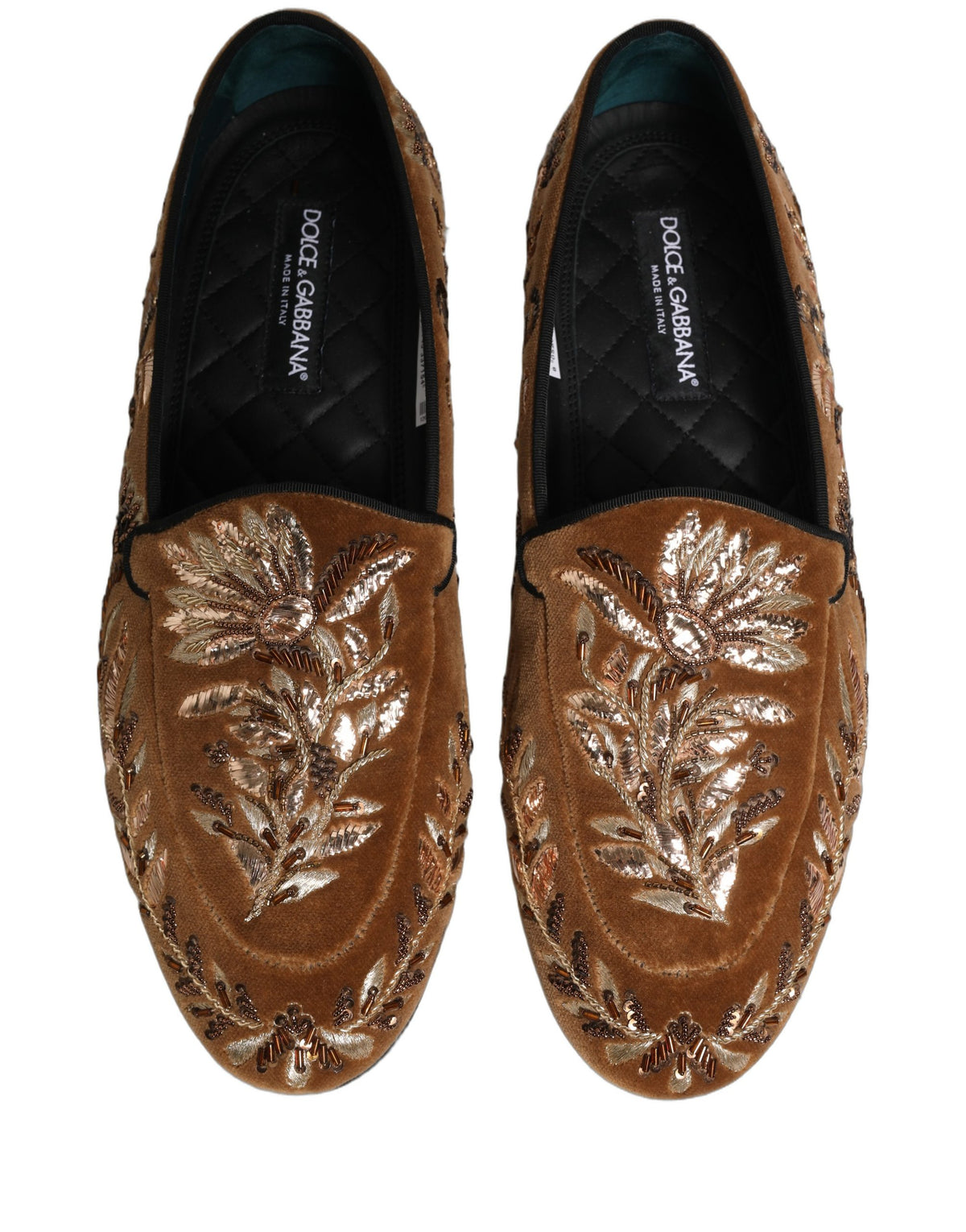 Dolce & Gabbana Brown Velvet Floral Embroidery Loafers