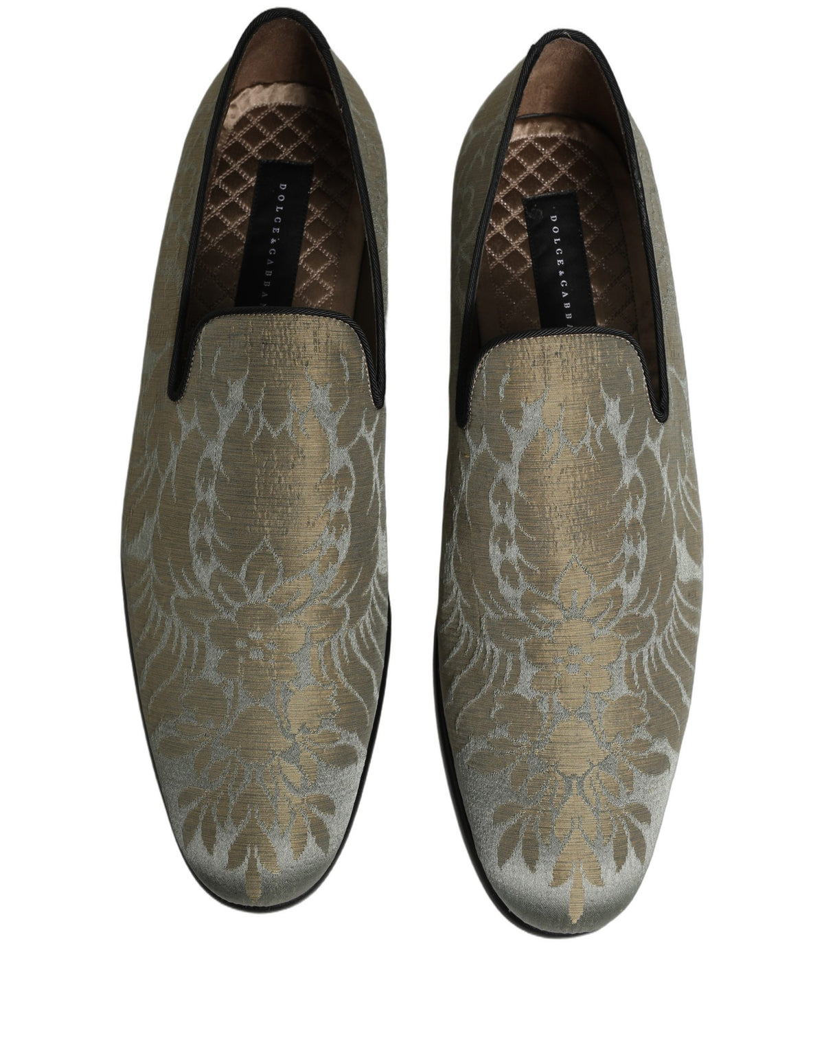 Dolce & Gabbana Gold Floral Jacquard Slip On Loafers Shoes