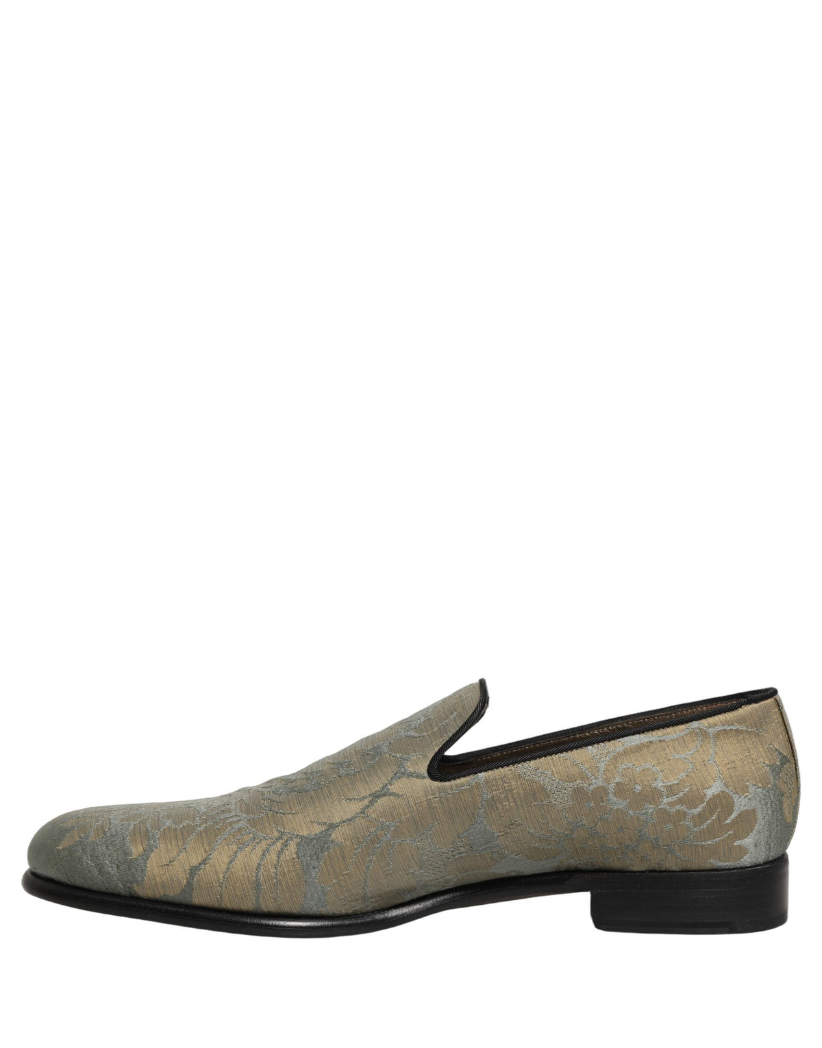 Dolce & Gabbana Gold Floral Jacquard Slip On Loafers Shoes