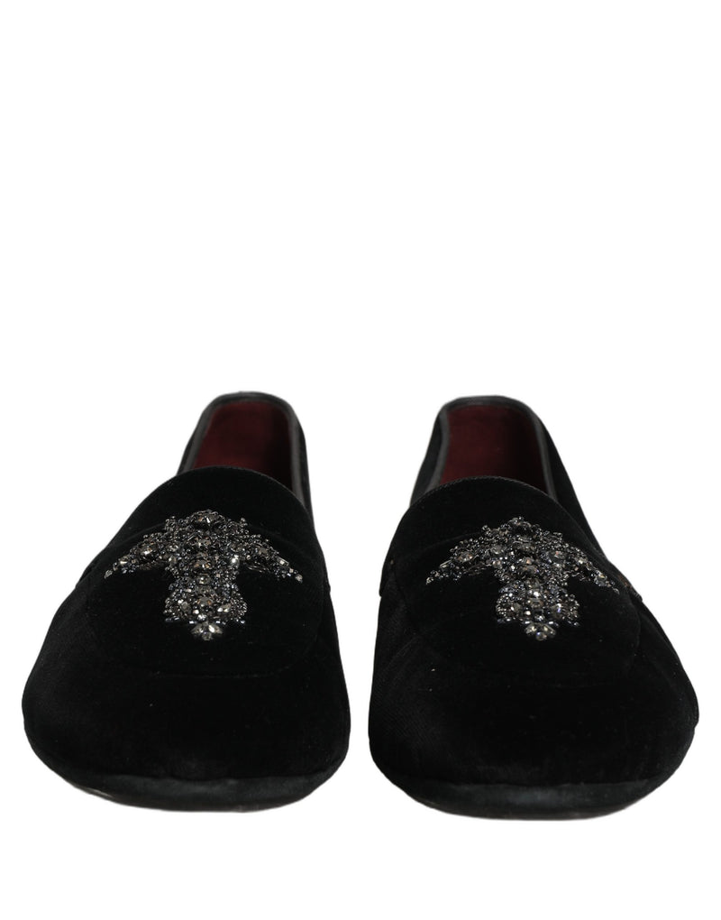 Dolce & Gabbana Black Suede Embellished Dress Loafers