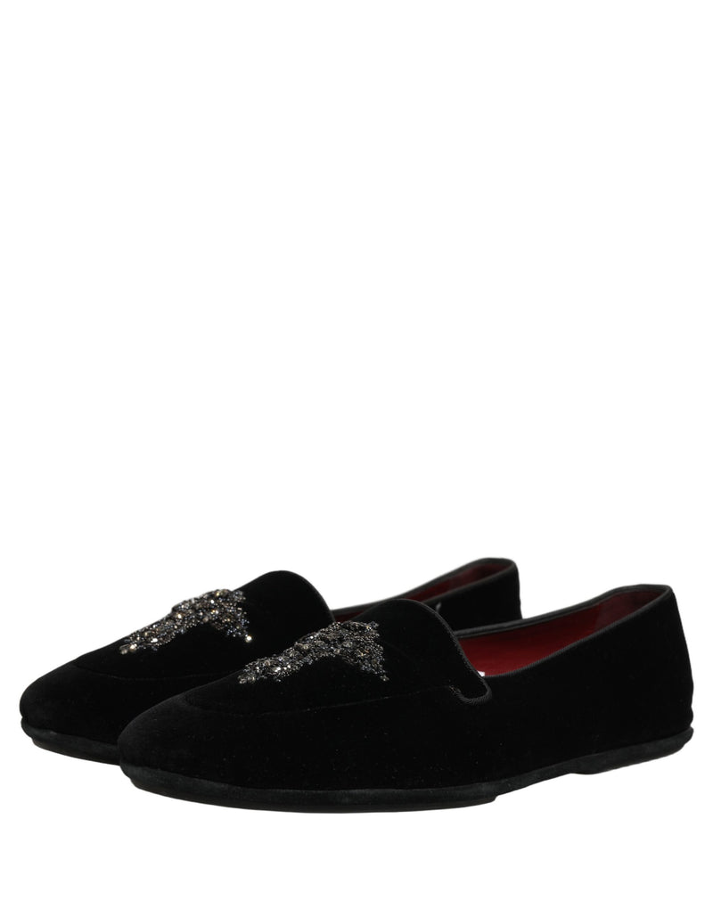Dolce & Gabbana Black Suede Embellished Dress Loafers