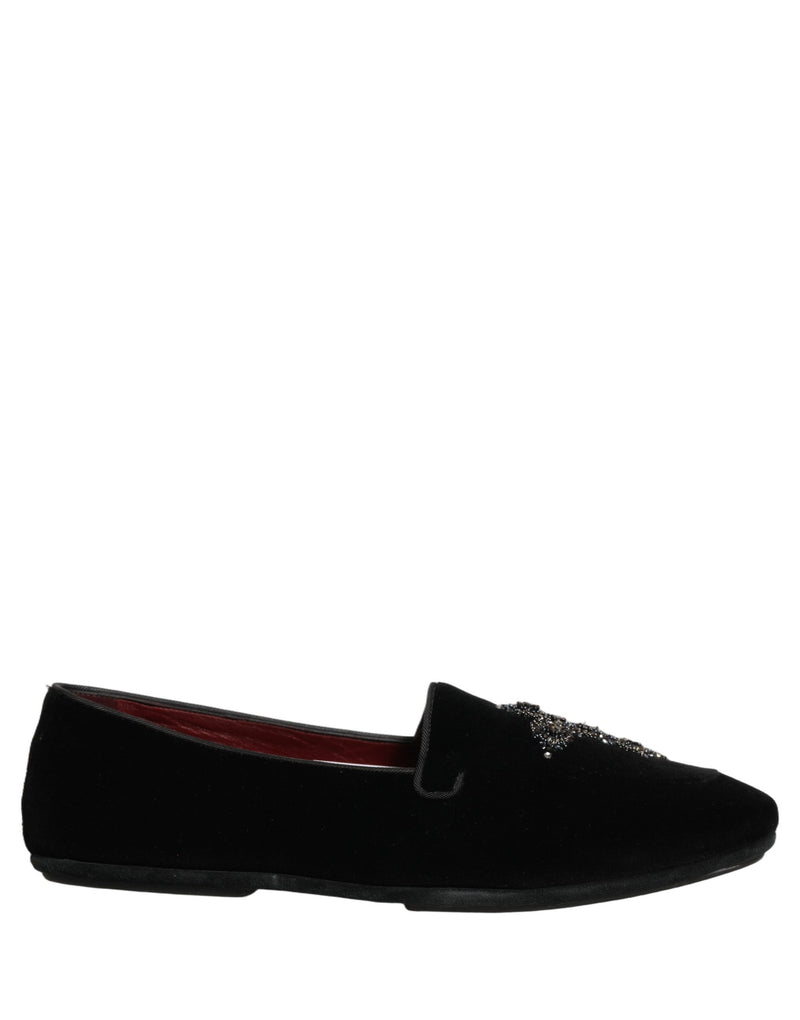 Dolce & Gabbana Black Suede Embellished Dress Loafers