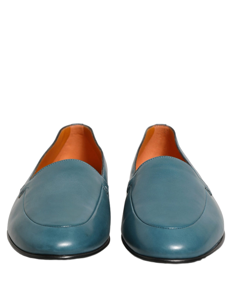 Dolce & Gabbana Blue Leather Logo Slip-On Loafers for Men