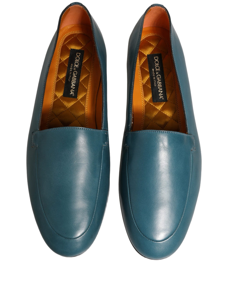 Dolce & Gabbana Blue Leather Logo Slip-On Loafers for Men