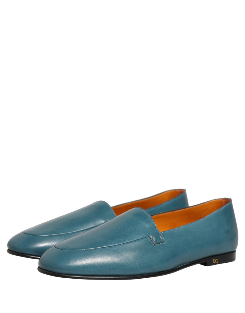 Dolce & Gabbana Blue Leather Logo Slip-On Loafers for Men