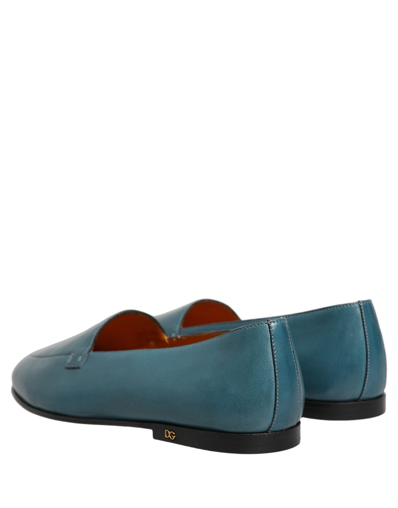 Dolce & Gabbana Blue Leather Logo Slip-On Loafers for Men