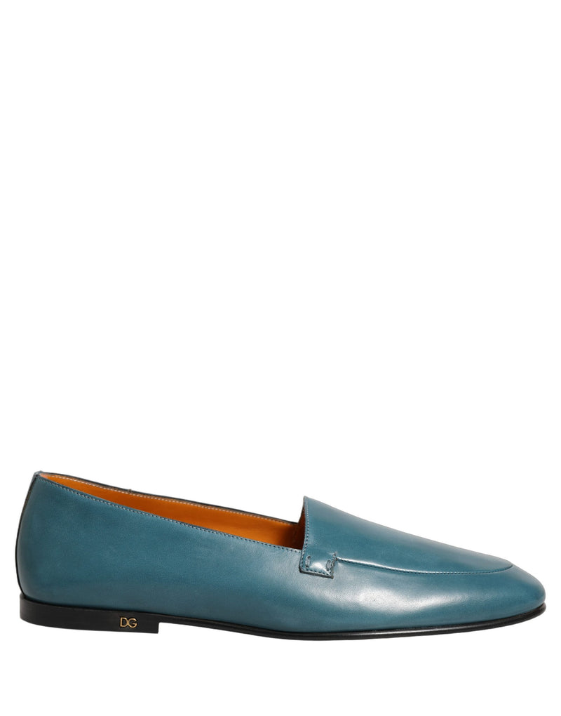 Dolce & Gabbana Blue Leather Logo Slip-On Loafers for Men
