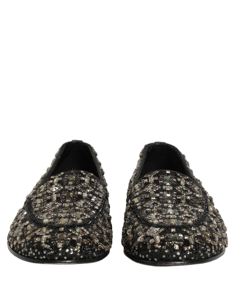 Dolce & Gabbana Silver Leather Logo Slip-On Loafers