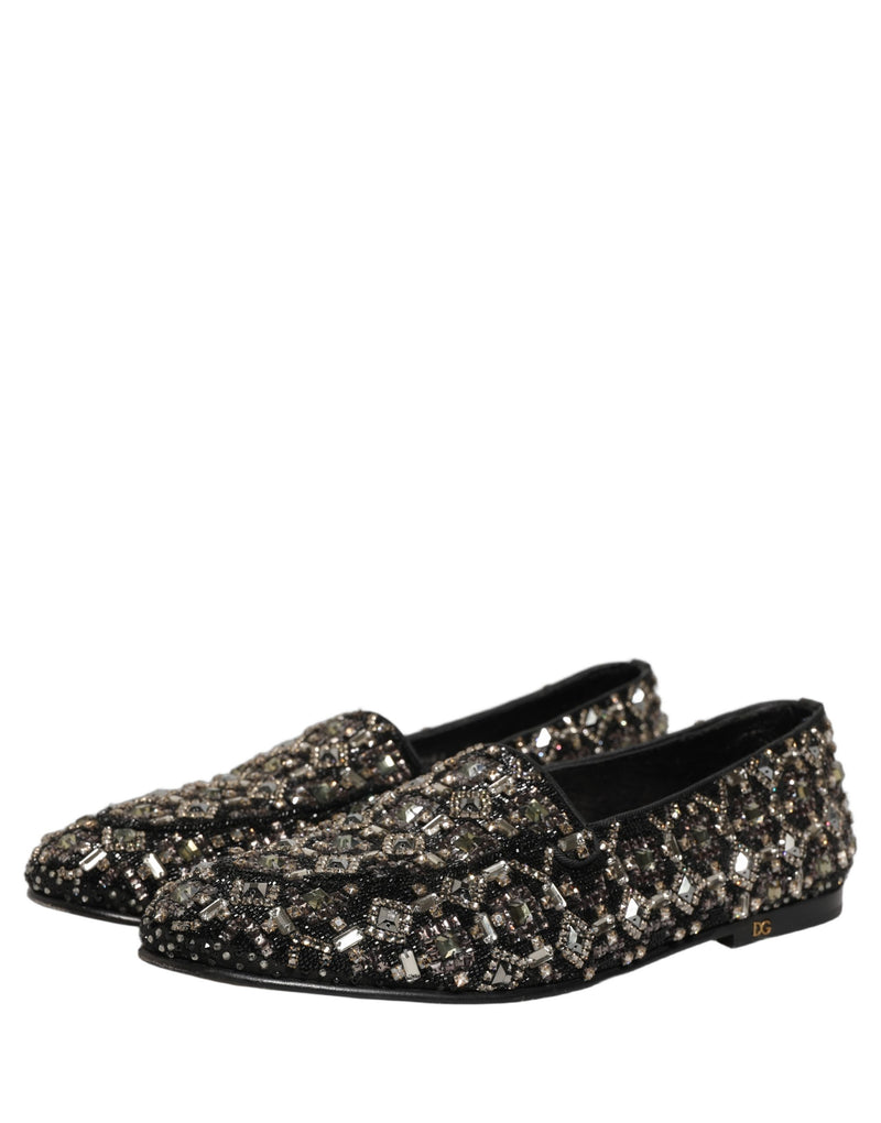 Dolce & Gabbana Silver Leather Logo Slip-On Loafers
