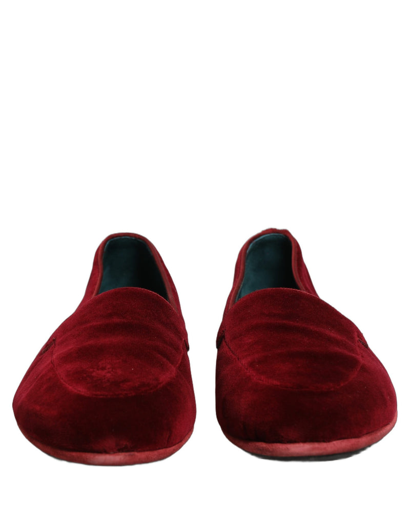 Dolce & Gabbana Maroon Velvet Slip-On Loafers for Men