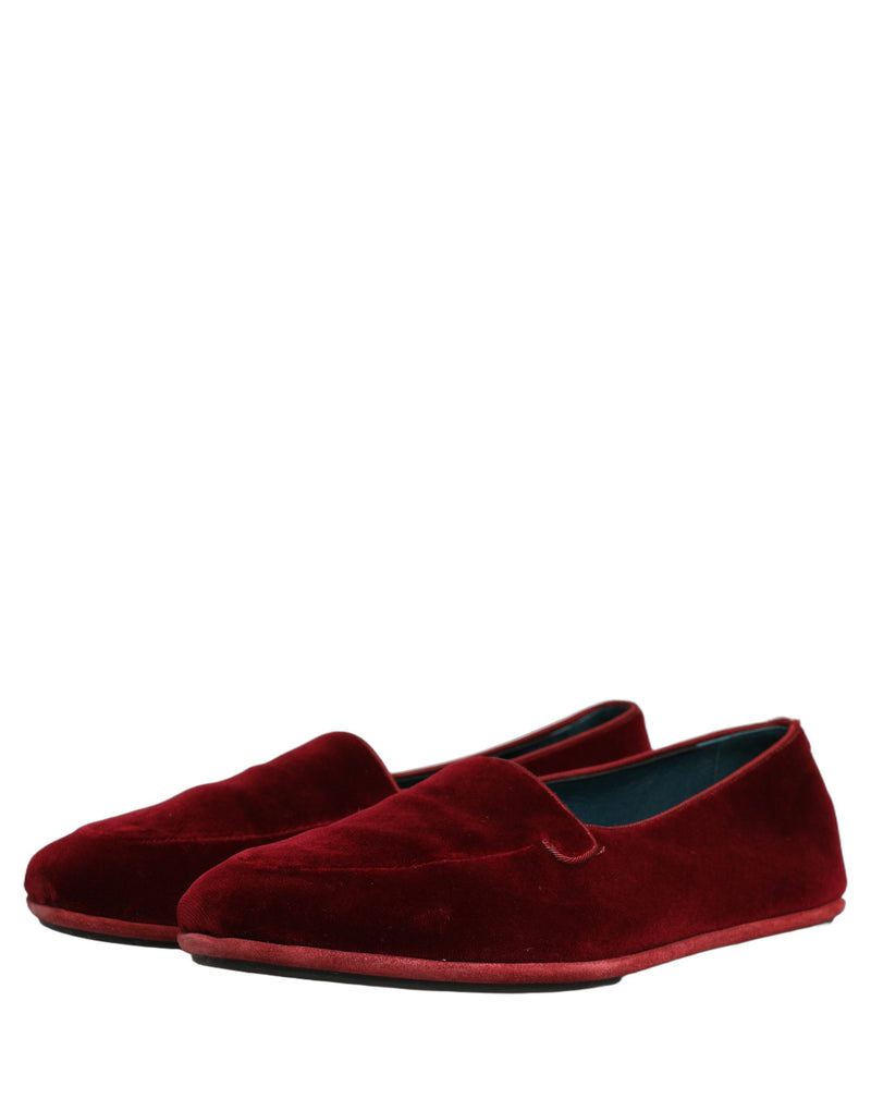 Dolce & Gabbana Maroon Velvet Slip-On Loafers for Men