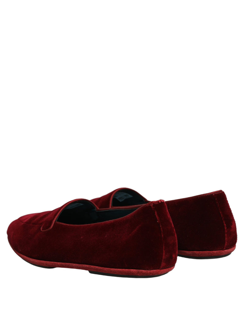 Dolce & Gabbana Maroon Velvet Slip-On Loafers for Men
