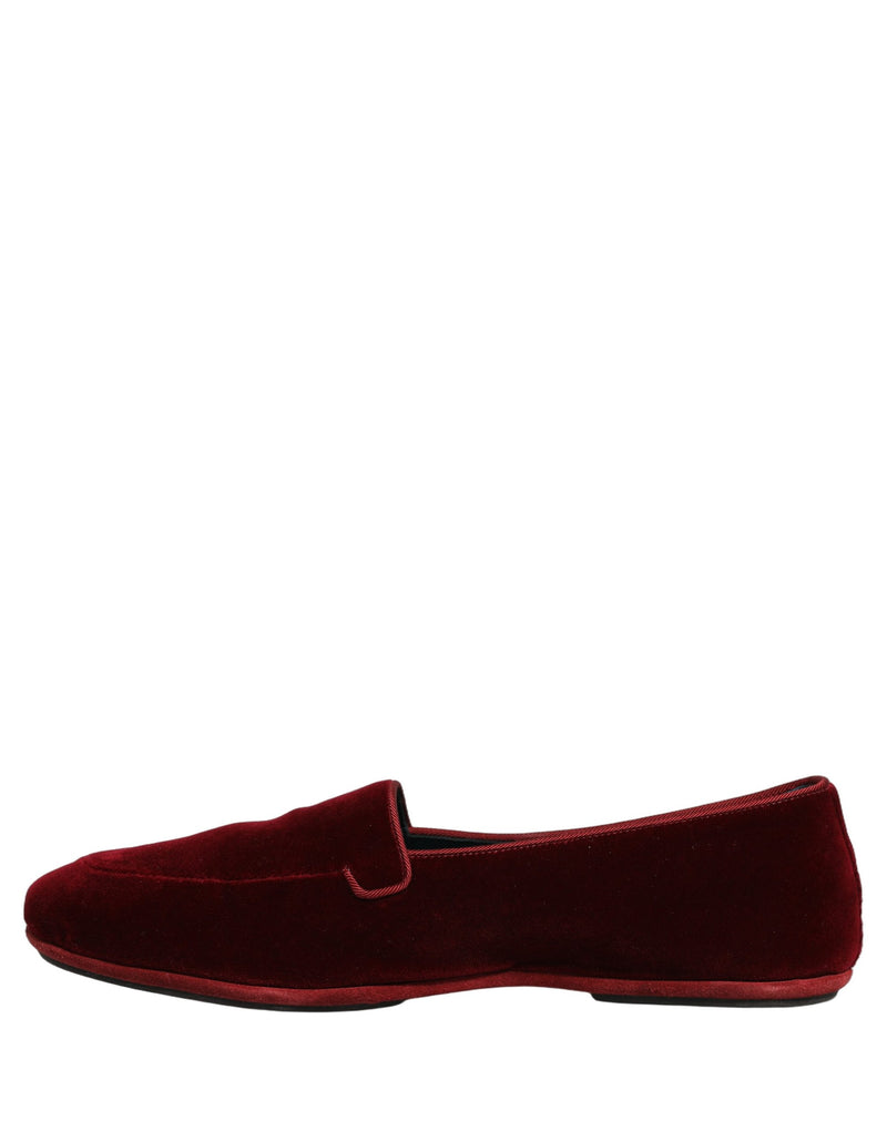 Dolce & Gabbana Maroon Velvet Slip-On Loafers for Men
