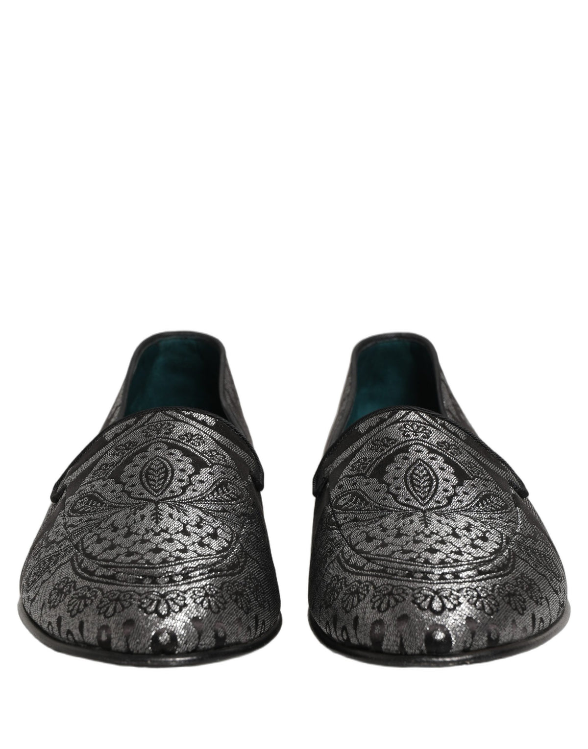 Dolce & Gabbana Silver Jacquard Leather Slip-On Loafers