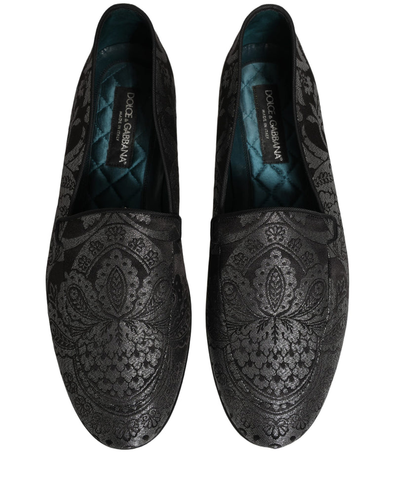 Dolce & Gabbana Silver Jacquard Leather Slip-On Loafers