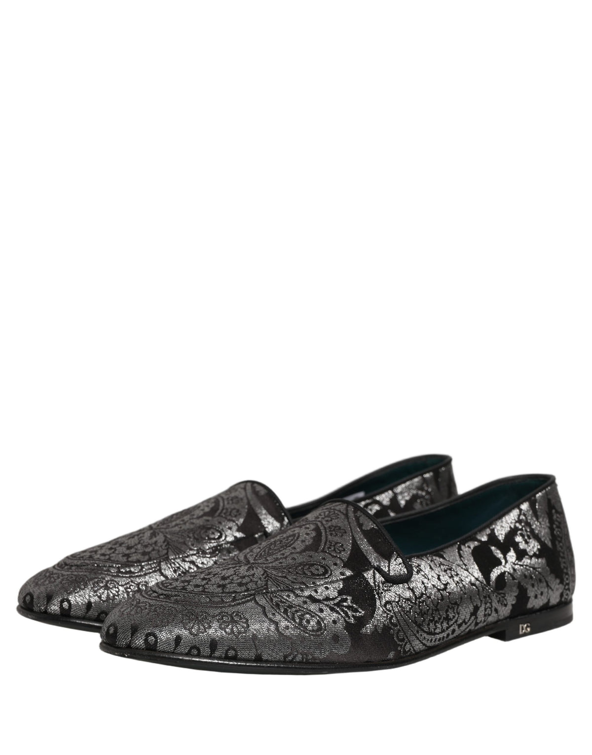 Dolce & Gabbana Silver Jacquard Leather Slip-On Loafers