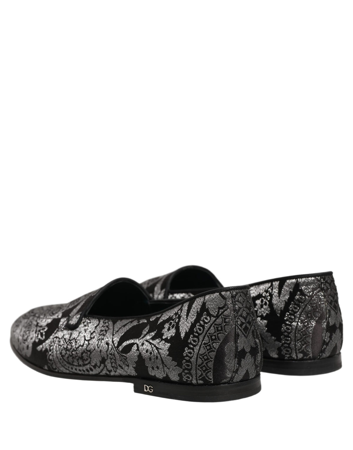 Dolce & Gabbana Silver Jacquard Leather Slip-On Loafers