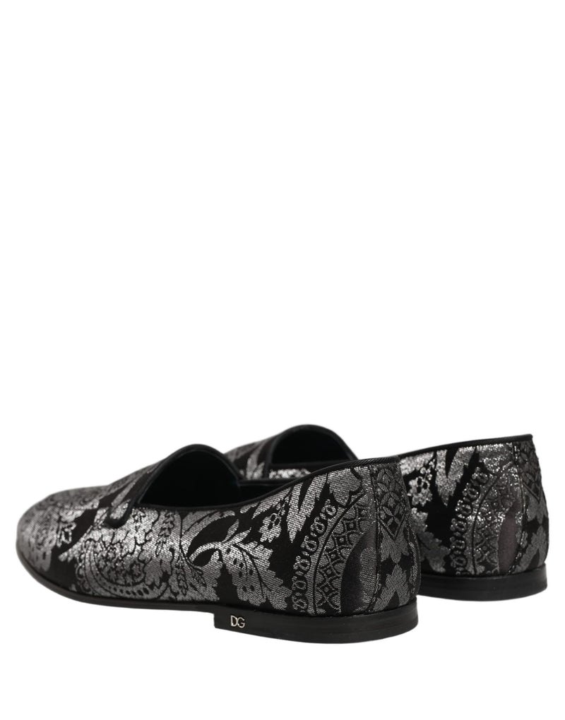 Dolce & Gabbana Silver Jacquard Leather Slip-On Loafers